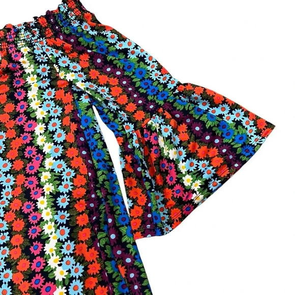 Trina Turk Colorful Floral Smocked Off Shoulder Bell Sleeve Mini Dress S - Picture 3 of 5